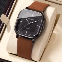 Brown Black Minimalist Square Quartz Men’s Watch