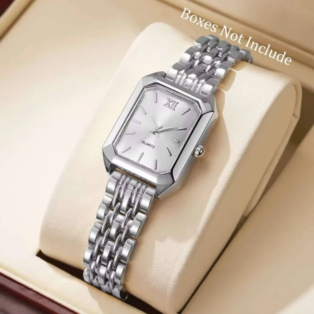 Elegant 27mm Silver White Rectangle Quartz Watch for Women