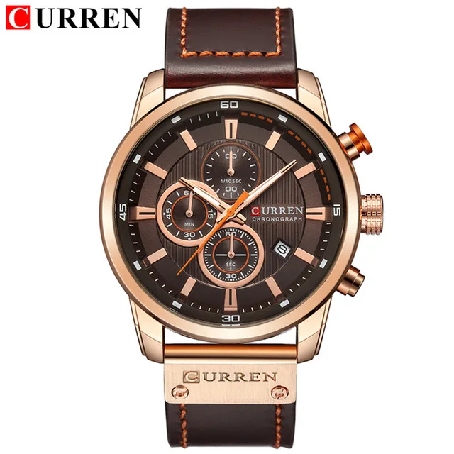 CURREN 8291 Rose Coffee Men’s Quartz Chronograph Leather Watch