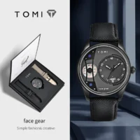 TOMI Minimalist All Black Quartz Watch Gift Set