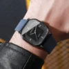 Minimalist Square Quartz Men’s Leather Watch Blue Black