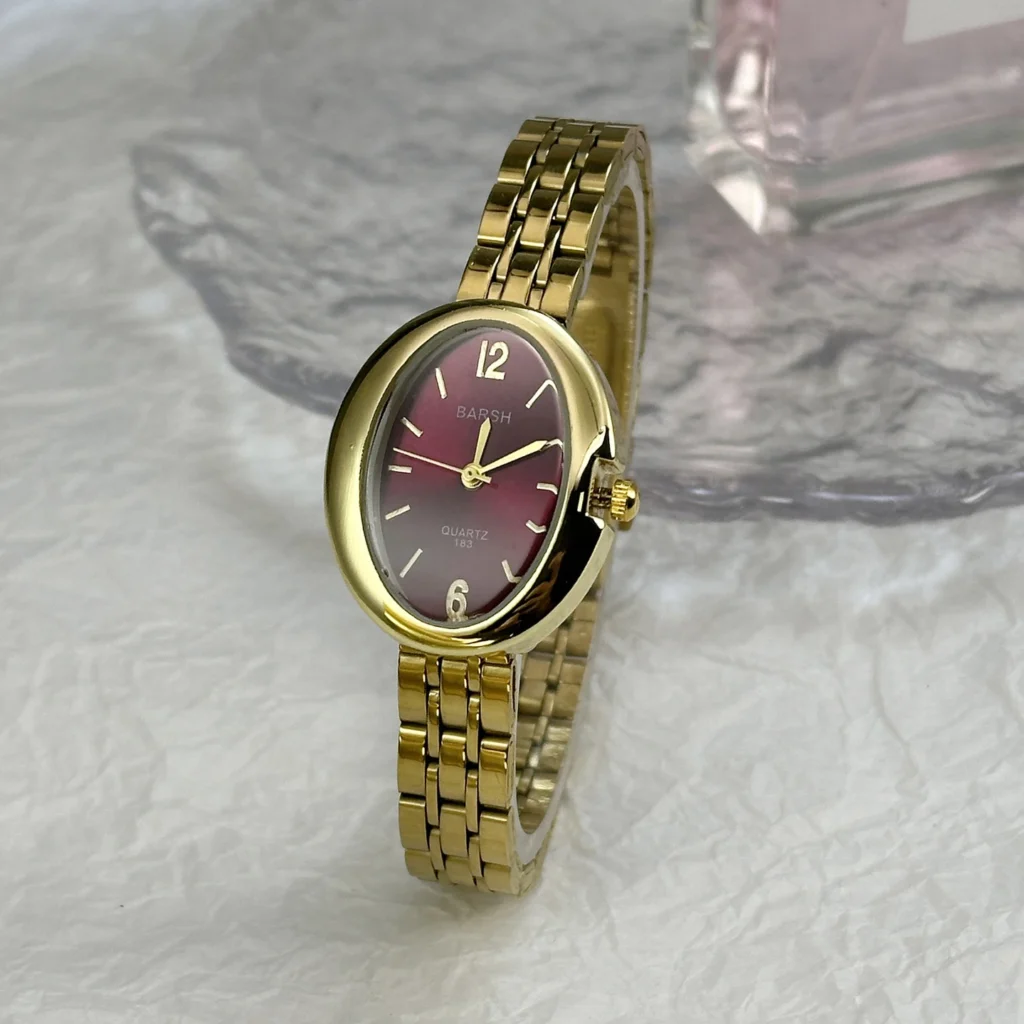 Luxury 25mm Gold Red Oval Quartz Watch