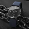 Minimalist Square Quartz Men’s Leather Watch Blue Black