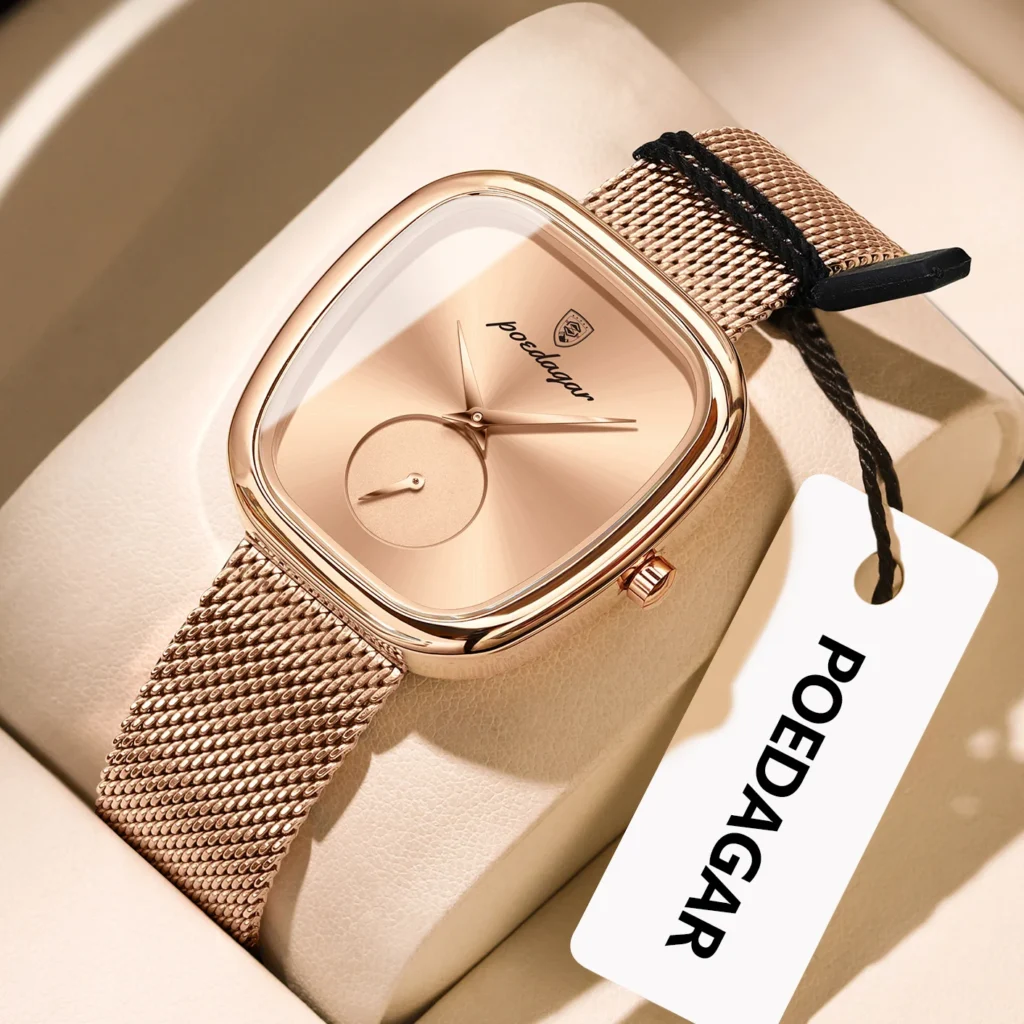 POEDAGAR Rose Gold Gold Luxury Quartz Watch for Women