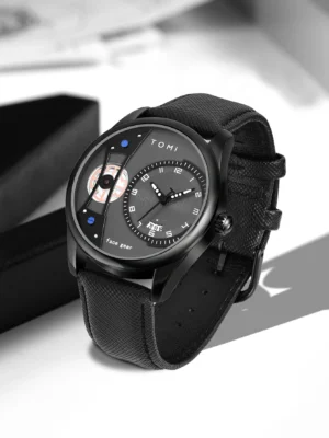 TOMI Minimalist All Black Quartz Watch Gift Set