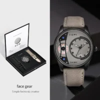 TOMI Grey Dial Quartz Watch with Dual Strap Gift Set