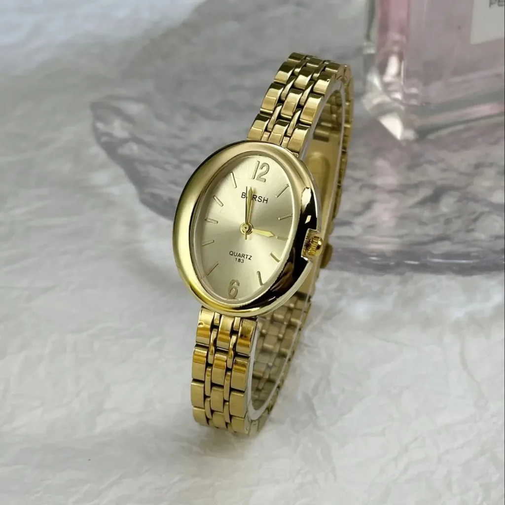Luxury Gold 25mm Oval Women’s Quartz Watch