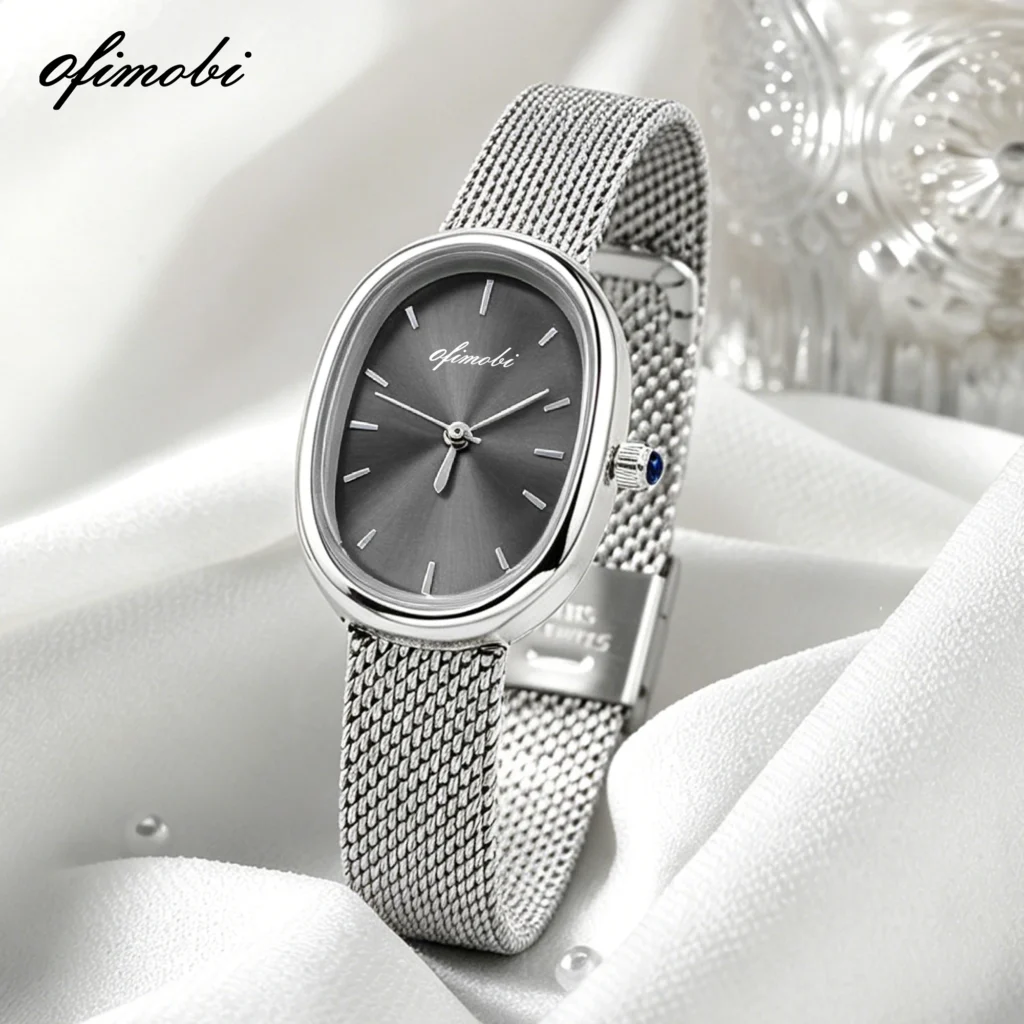 OFIMOBI 28mm Oval Quartz Watch for Women Silver Black