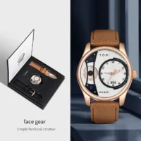 TOMI White Dial Brown Silver Classic Watch Set