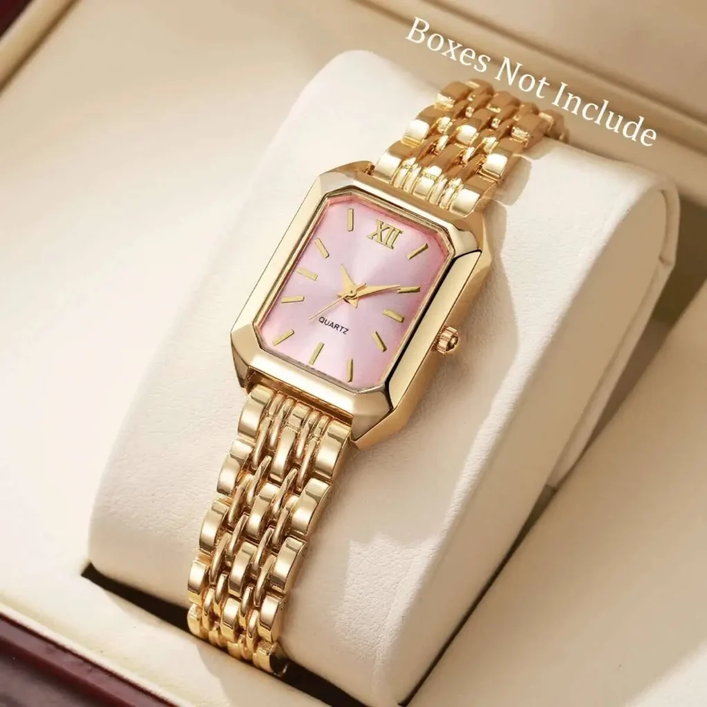 Elegant 27mm Gold Pink Rectangle Quartz Watch