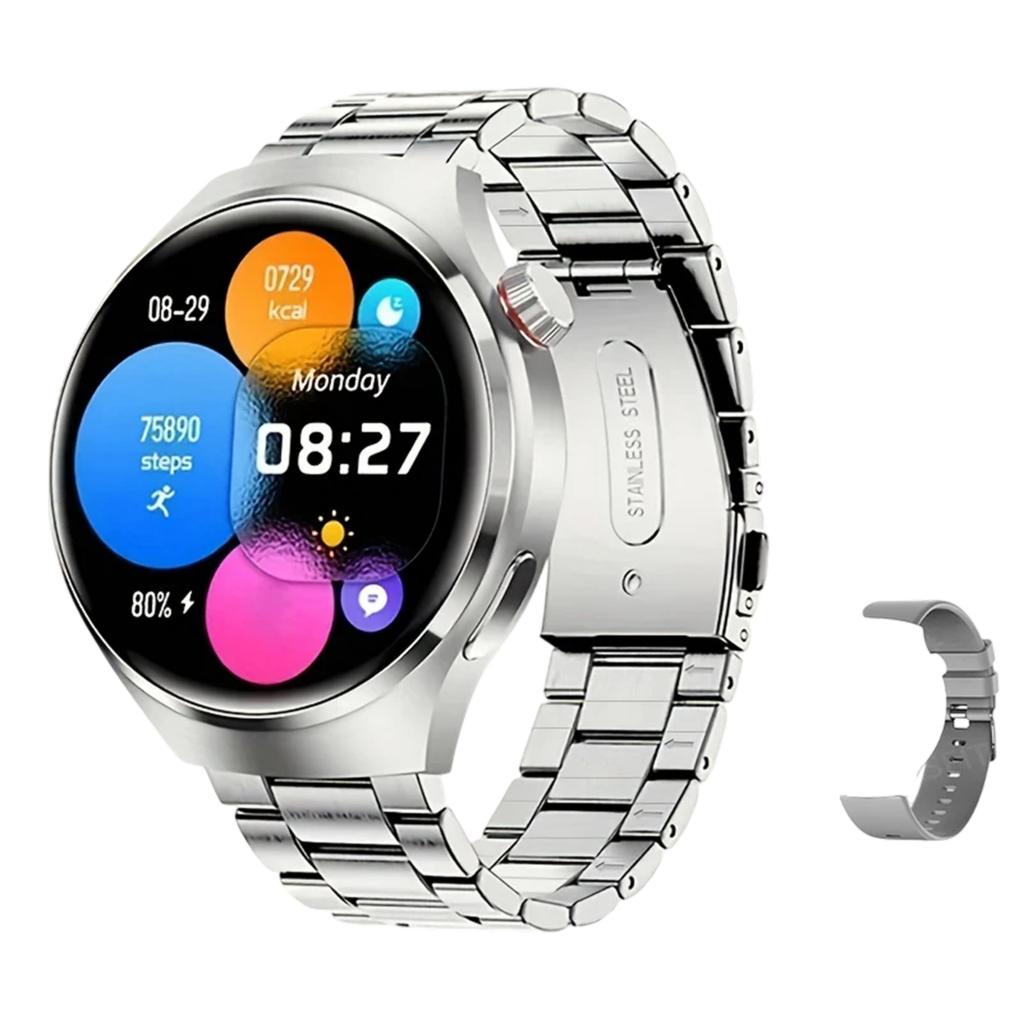 LAXASFIT 1.52" HD Smart Watch Silver Steel with Free Silicon Strap