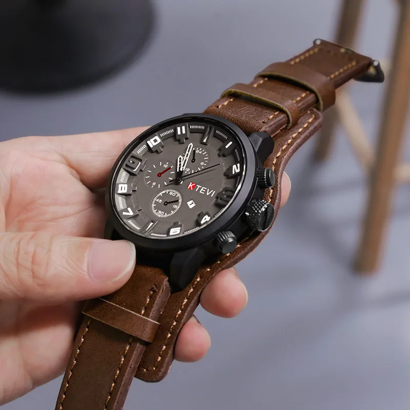 Brown Leather BK94 Large Dial Quartz Watch for Men
