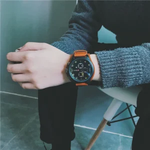 S82c1e41ae7974558a7d3aab4c2bedff7K.webp BK94 Orange Dial Men’s Fashion Quartz Watch with Leather Band