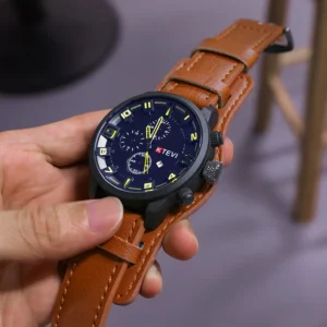 BK94 Orange Dial Men’s Fashion Quartz Watch with Leather Band